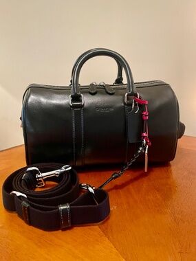 COACH Black Shiny Smooth Calf Leather Satchel With Charms - NWT